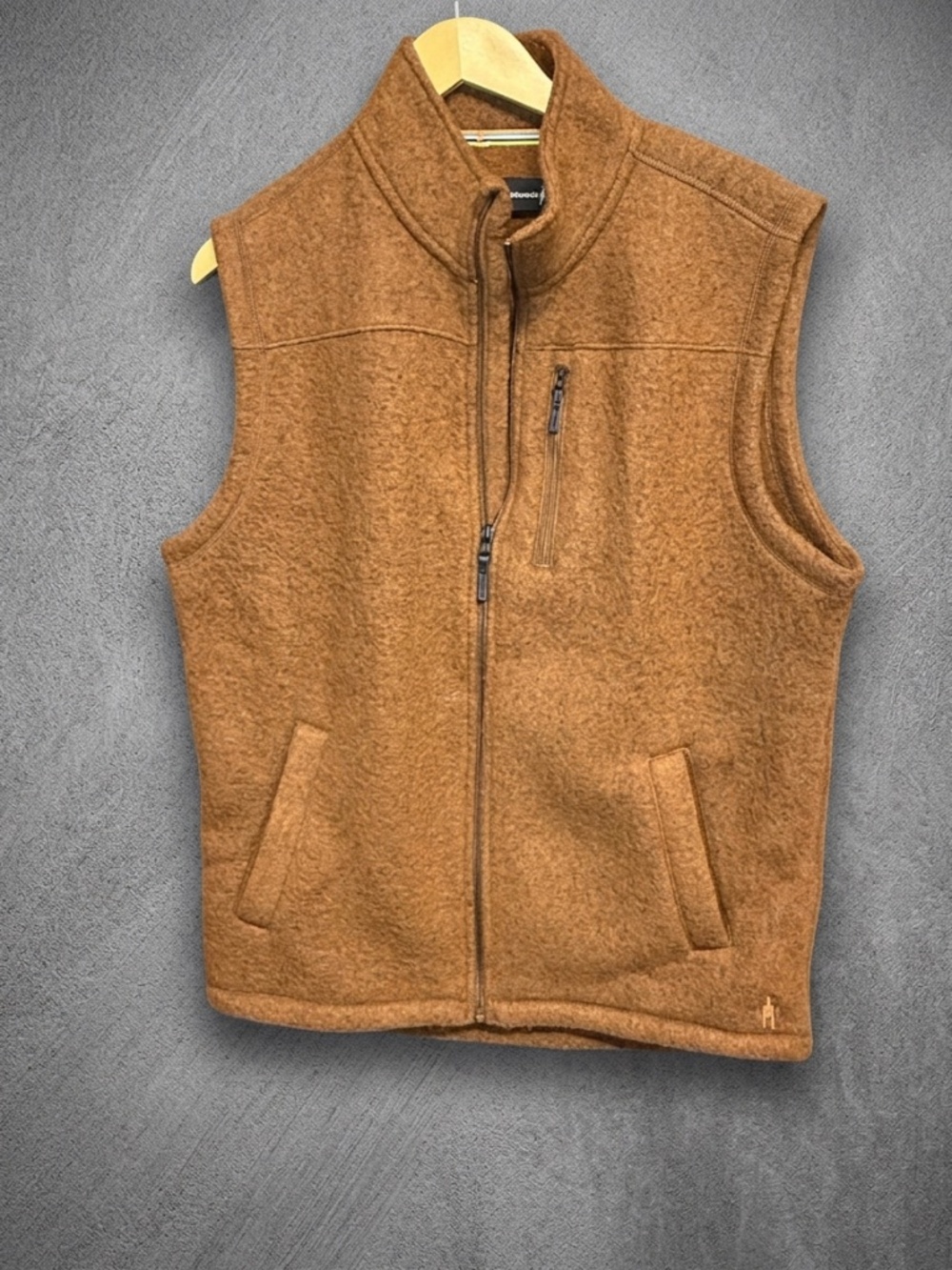 Smartwool Hudson Trail Fleece Vest Mens XL Brown Cognac Wool Blend Full Zip
